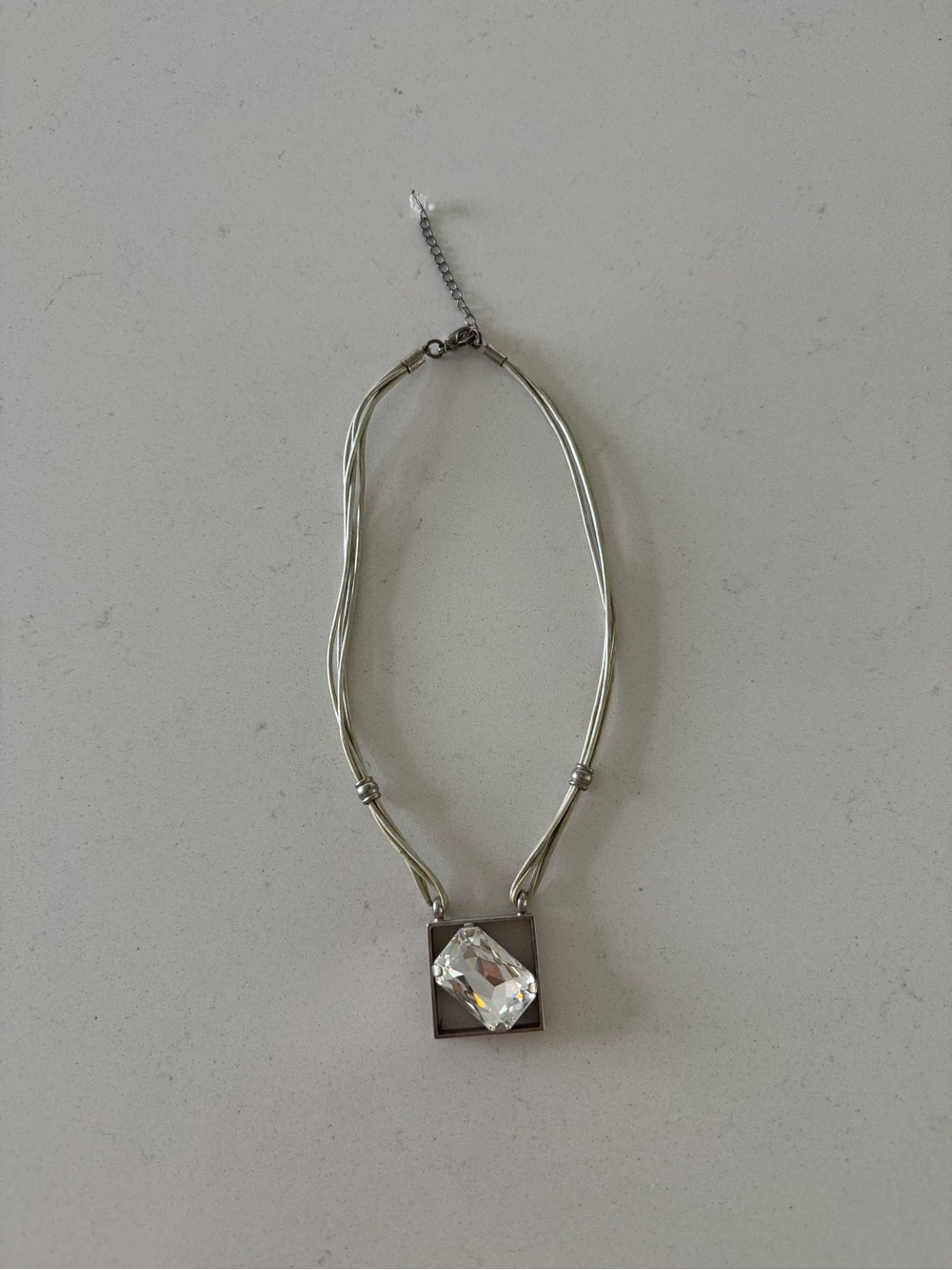 Boutique Wearable Art Necklace Oversized Faceted Crystal Geometric Pendant